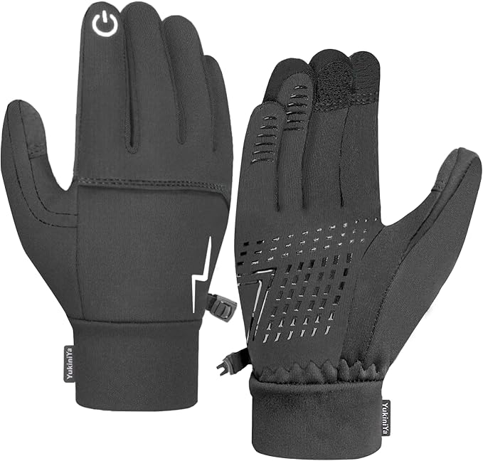 YukiniYa Kids Winter Bike Gloves Warm Water Resistant Anti Slip for Boys Youth 3-15 Years Cycling with Reflective Strip Black