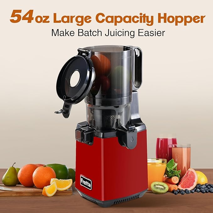 Fretta Cold Press Juicer, Juicer Machines Vegetable and Fruits,Masticating Juicer with 5.3'' Large Feed Chute fit Whole Fruits,Healthy BPA-free, 250W Powerful, Perfect for Christmas gifts