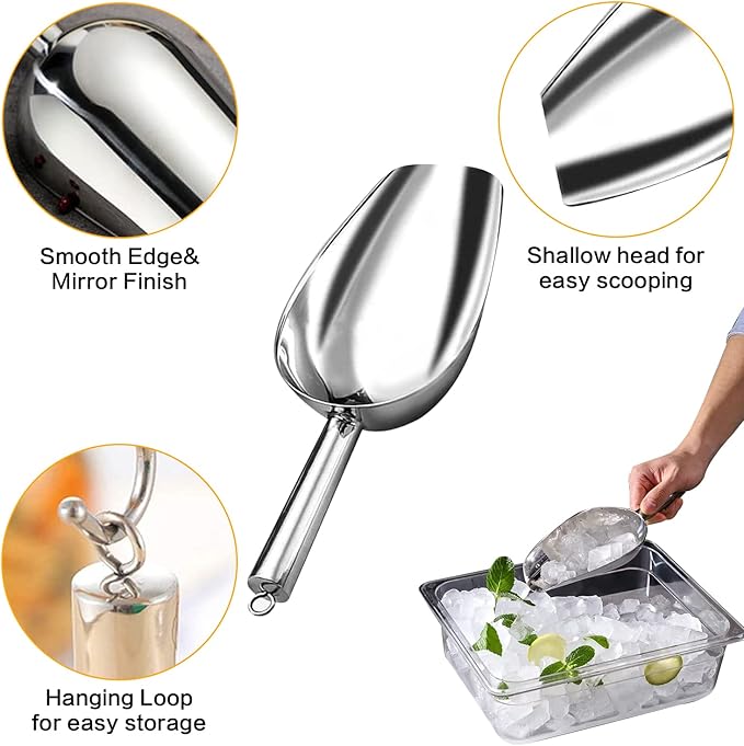 Metal Ice Scoop，Kitchen Ice Scooper for Ice Maker,Stainless Steel Small Ice Scooper for Freezer，Kitchen Gadgets Cookie Flour Pet Dog Food Scoop (Black, 3 OZ)