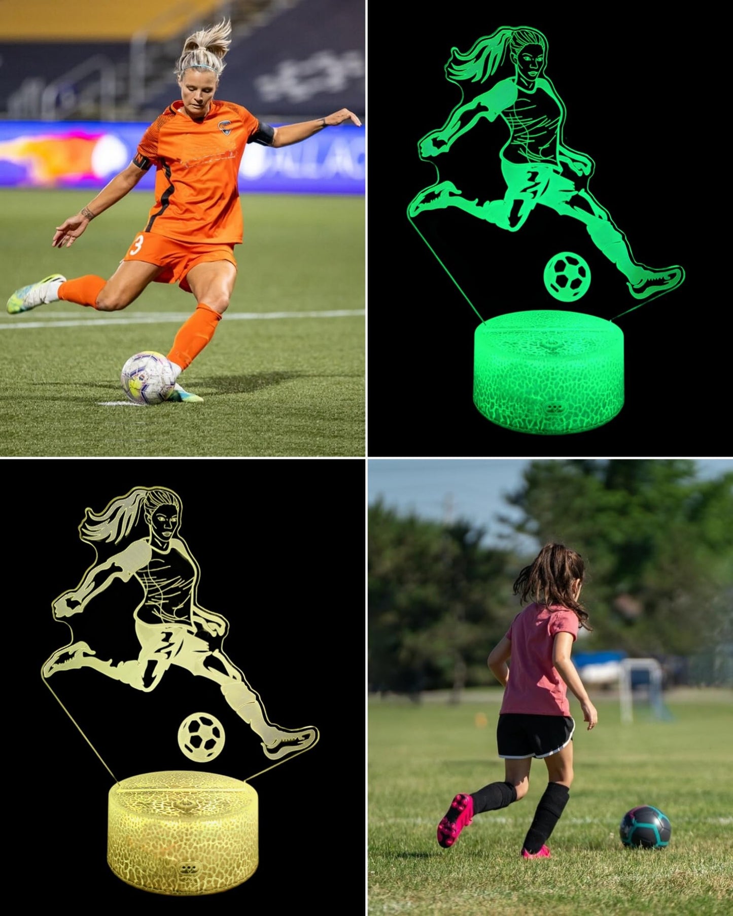 Kenmaca 3D Soccer Player Night Light, Multicolor, Dimmable, Touch & Remote Control, 5.78 x 8.54 x 1.96 inches