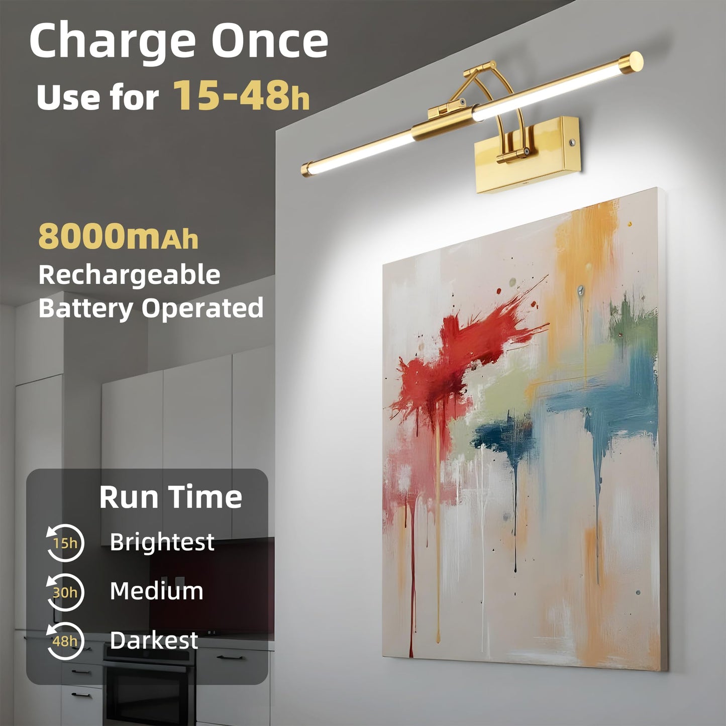 24 Picture Lights For Wall Battery Operated  Wireless Picture Lights With Remote  Rechargeable Wall Light 3000K/4000K/6000K Dimmable  Art Lighting For discomfort-reducingtings Frame Gallery Dartboard Light  Brass