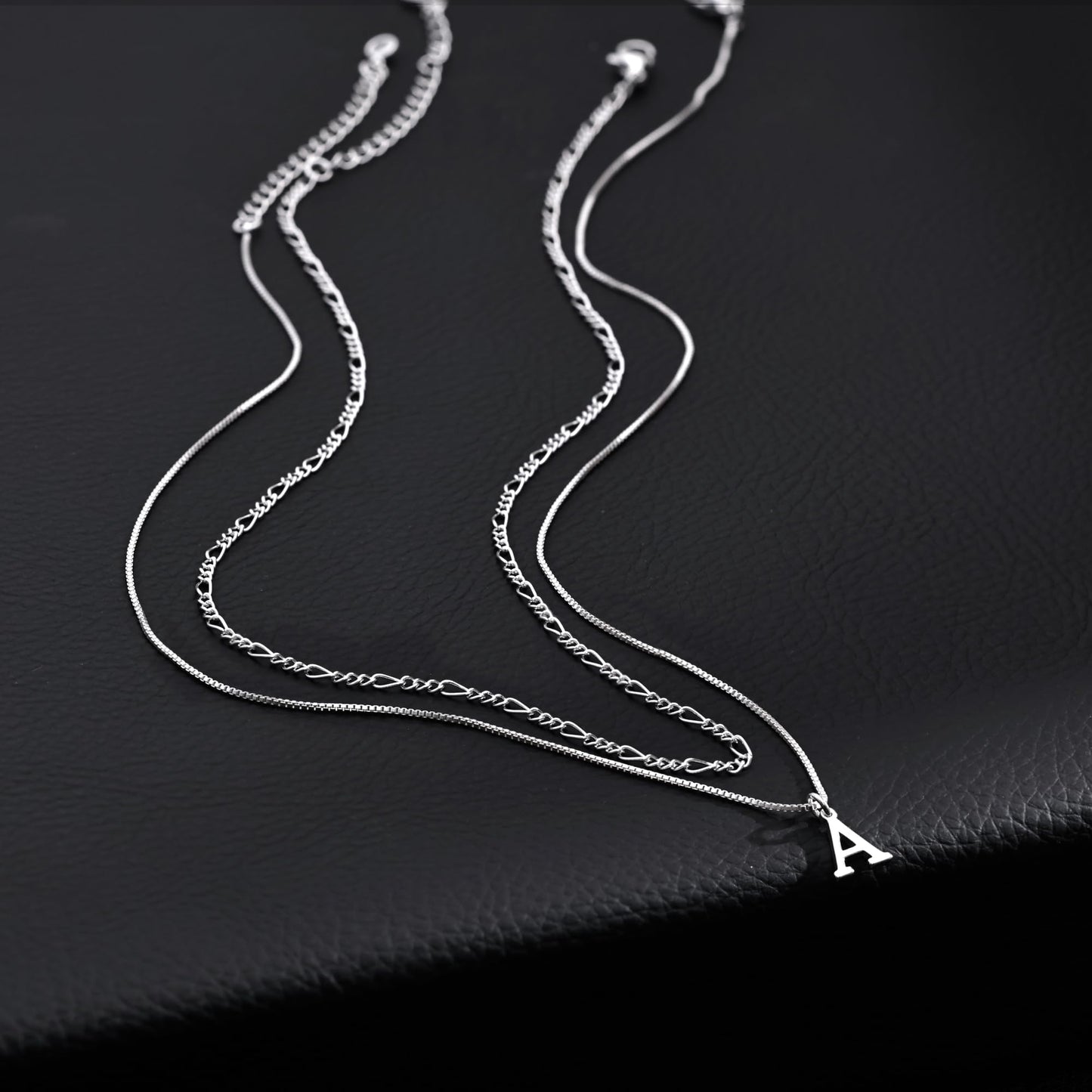 MBW 14K Silver Plated Initial Necklaces for Women, Layered Initial Pendant Necklace Dainty Figaro Choker Name Monogram Necklaces