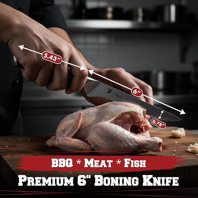 KITCHEN PERFECTION 3-Piece BBQ Slicing & Carving Meat Knife Set -12” Brisket Knife, 10” Butcher Knife, 6” Boning Knife with Sheaths -Razor Sharp German Steel,Full Tang Ergonomic Handles- Gifts for Men