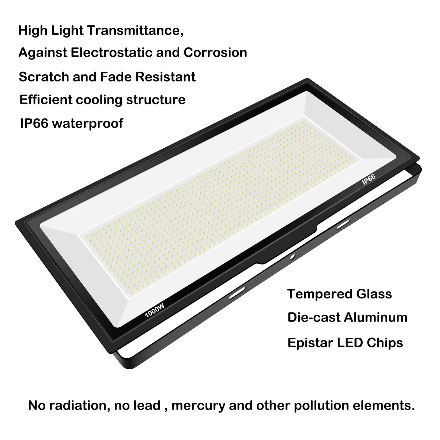 Gopretty 1000W Led Flood Lights 4200 Watt Equivalent 98000Lm Super Bright Outdoor Led Arena Lights 85-265V Ip66 Waterproof 6000K Daylight Commercial Lighting For Stadium  Backyard  Parking Lots Etc