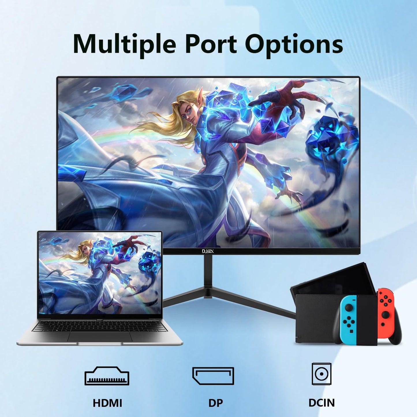 DJiEX 24 inch Monitor FHD 1920x1080p 180Hz Screen 99% sRGB Refresh Rate 3ms Home Office Gaming Computer Monitor Sync Visual Experience for Work & Play Support Wall Mount Install