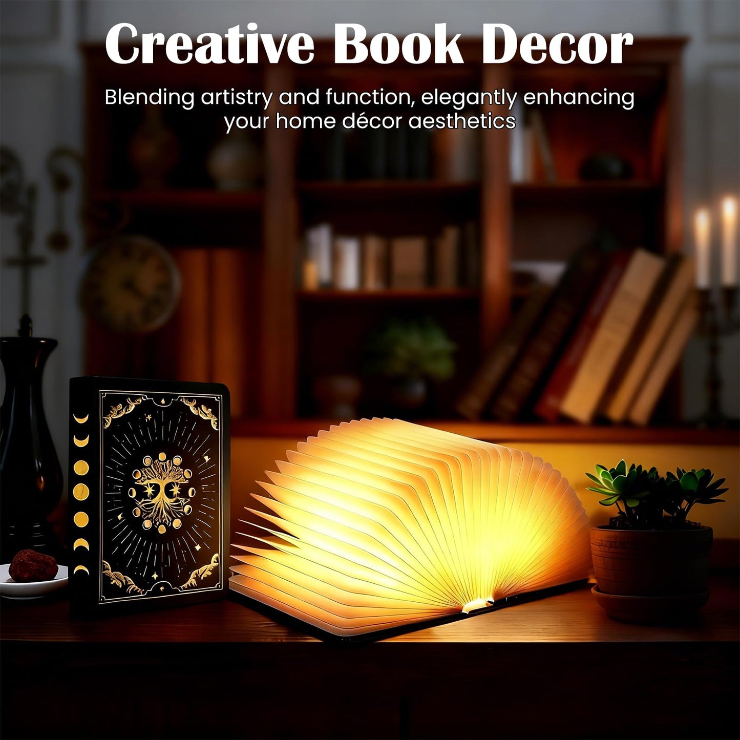 6.5 Inch Book Lamp, Foldable Paper Book Light, Bookshaped Night Light Embossed Cover Design, Rechargeable Folding Paper Lamp, Perfect Books Decor & Book Lovers, Women or Friend, Christmas Gifts Choice
