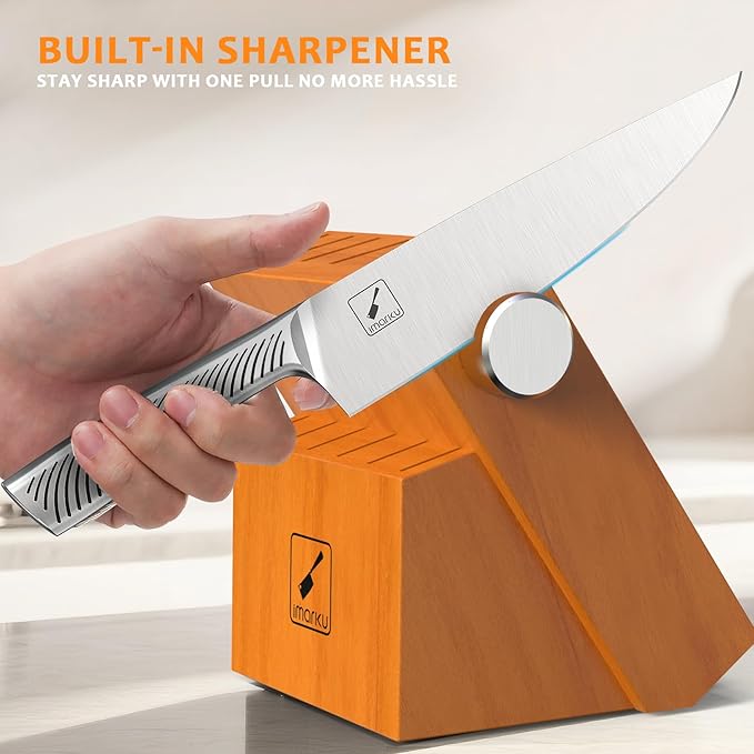 imarku Knife Set, 14 Piece Premium Kitchen Knife Block Set, Razor Sharp Japanese Chef Knives Set for Kitchen with Built-in Sharpener, Dishwasher Safe and Quality Acacia Wood Block, Christmas Gift