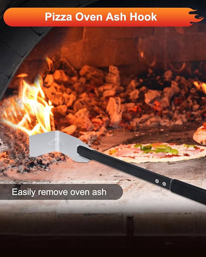 6PCS Pizza Turning Peel, 9 &12 Inch Perforated Pizza Peel, Pizza Brush, Ash Rake, Bubble Spinner Turning Fork, Heat-Resistant Oven Mitts, Pizza Oven Utensil Kit with 40 Inch Aluminum Handle