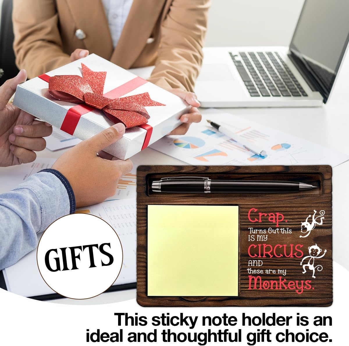 Funny Office Sticky Note Holder, Boss Gifts for Boss's Day Retirement Birthday, This is My Circus These are My Monkeys Self-Stick Note Pad Holders Office Cubicle Decor