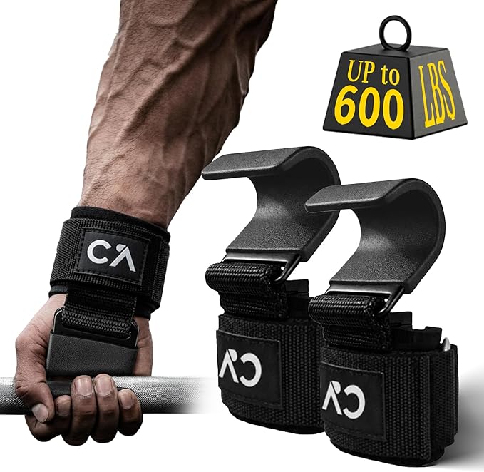 CHICK-ACTIVE Weight Lifting Hooks (Pair) for Deadlifts, Pull Ups, Rows & Shrugs – Heavy Duty Steel Gym Hooks with 8mm Neop...