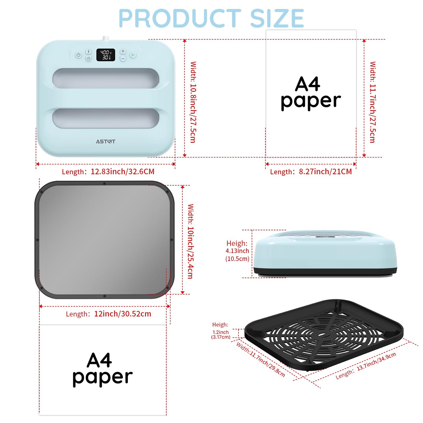AST&T Heat Press 12"X10", Smart Heat Press Machine with Built-in Bluetooth for T-Shirts, Pillows, Tote Bags & More (Heat Press)