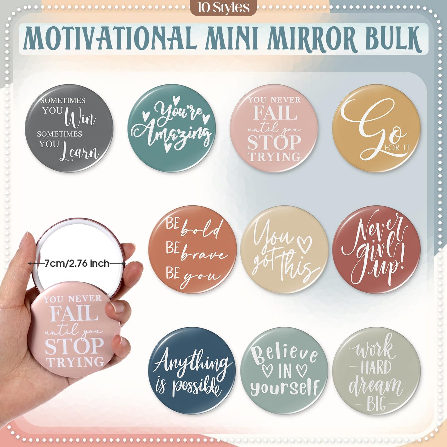 Vercraft 20 Pcs Employee Appreciation Gifts 10 Inspirational Canvas Makeup Bags 10 Compact Mirrors Bulk Cosmetic Bags Round Port