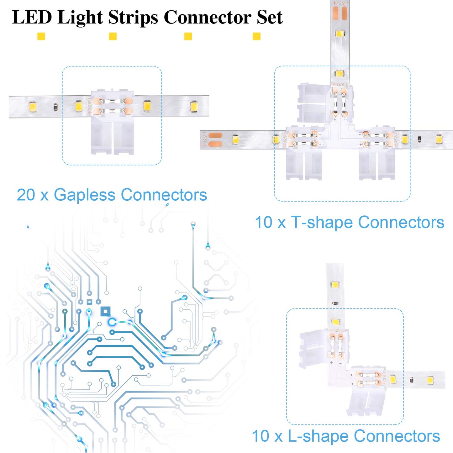 Mudder 40 Pieces LED Strip Connectors T Shape L Shape 8mm Plastic White 3528 2835 SMD RGB