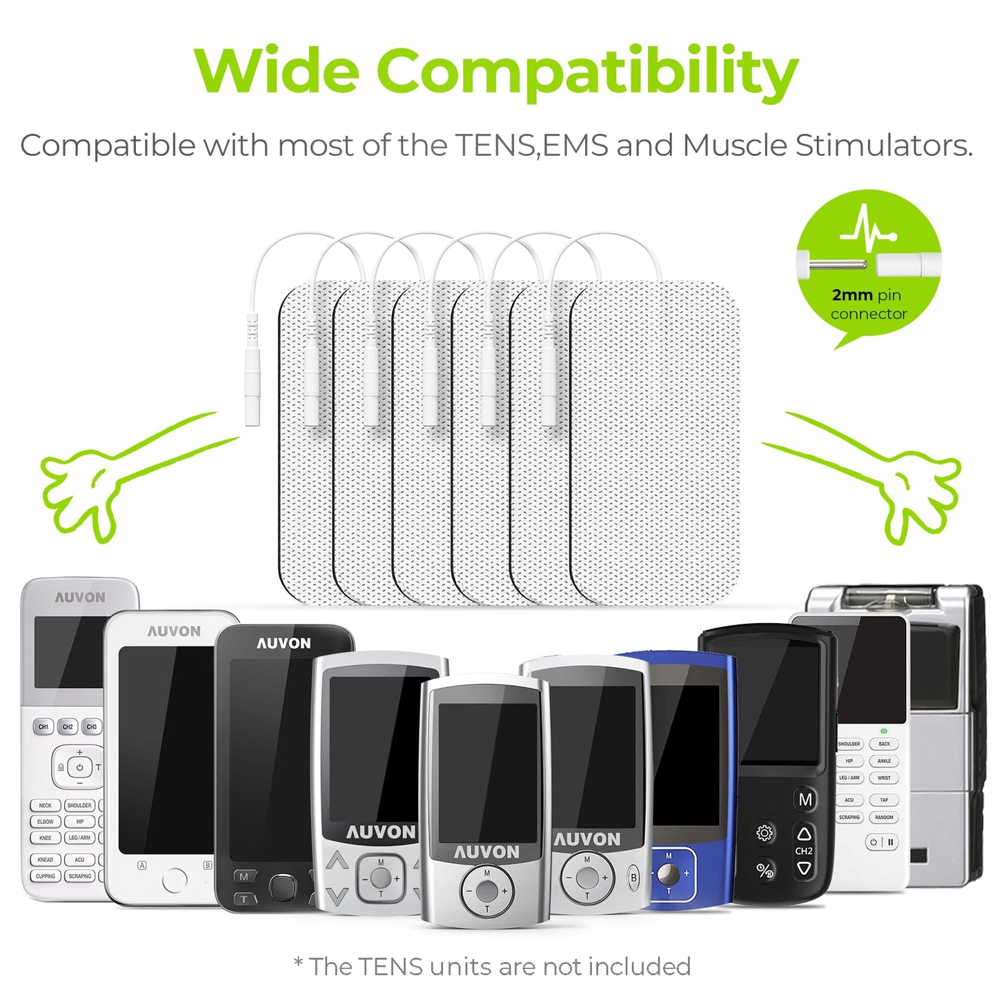 AUVON TENS Unit Electrode Pads 2"x4" 24 Pcs Value Pack, Reusable Latex-Free TENS Unit Pads with Upgraded Self-Stick Performance, Rectangular Replacement Pads for TENS 7000, Etekcity TENS EMS Machine