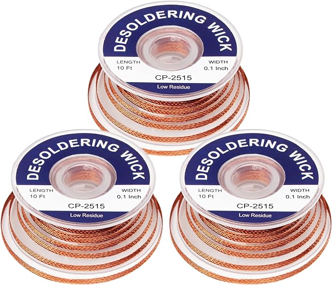 Solder Wicks braid，Solder Sucker，10ft Length 3 Pieces No-Clean Desoldering Braided Wicks. Solder Removal Tool，Desoldering Wick Used to Remove the Solder and Disassemble Electrical Components