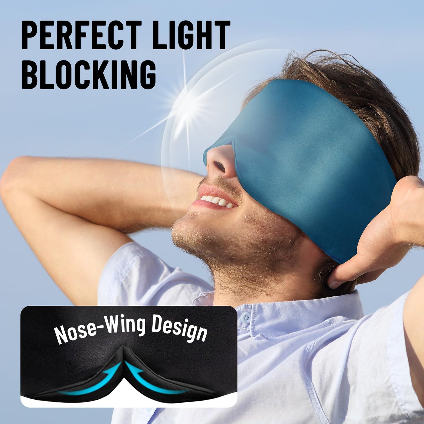 ATreebay 100% Mulberry Silk Sleep Mask, Large Eye Cover for Sleeping, Comfortable and Pressure-Free Sleeping Masks for Women Men, Completely Blackout (Peacock Blue)