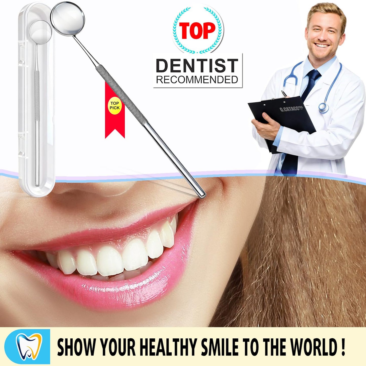 G.CATACC Dental Mirror, Stainless Steel Dentist Tool for Teeth Cleaning Mouth Inspection Mirror with Storage Box