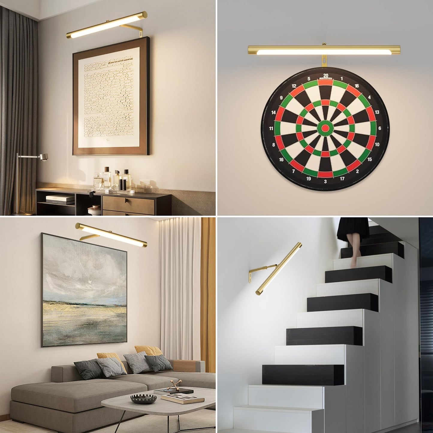 Coinmit Picture Lights for Paintings Plug in, 16" Adjustable LED Gold Picture Light Art Light, Remote Control Gallery Painting Wall Light for Picture Display Dartboard Art Work (Gold)