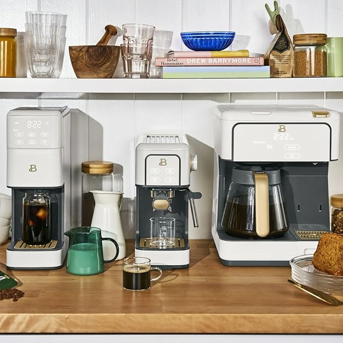 Beautiful Multi-Brew Coffee Maker – 12-Cup Carafe & Single-Serve Pod or Grounds, Iced Coffee Mode, Programmable Touch Display, Includes Filters (White Icing)