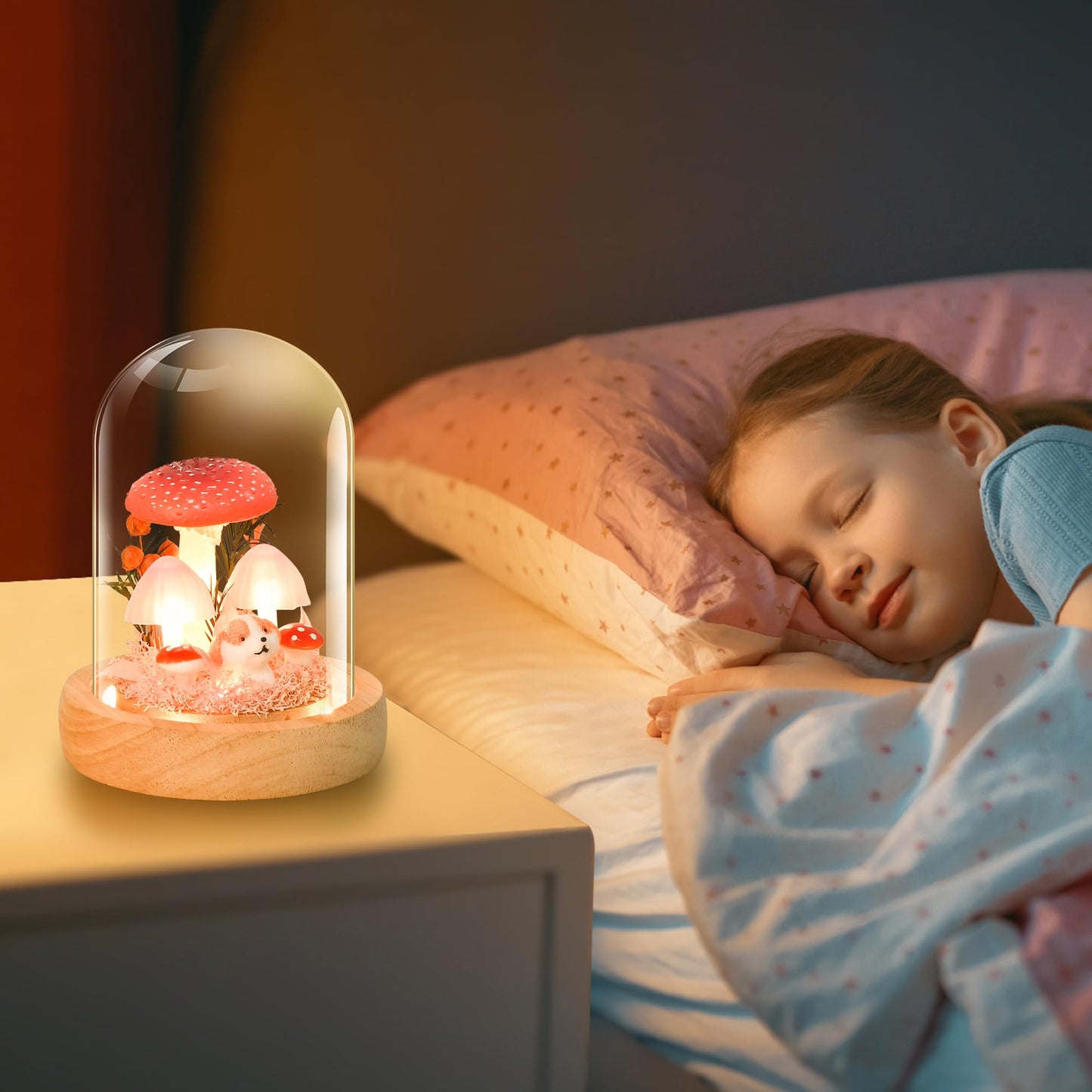 Quelien Christmas Mushroom Lamp In Glass Dome Mushroom Gifts For Women - Warm White Led Night Light For Bedroom Decor Unique Gifts For Women  Housewarming Birthday Decorations(Red)