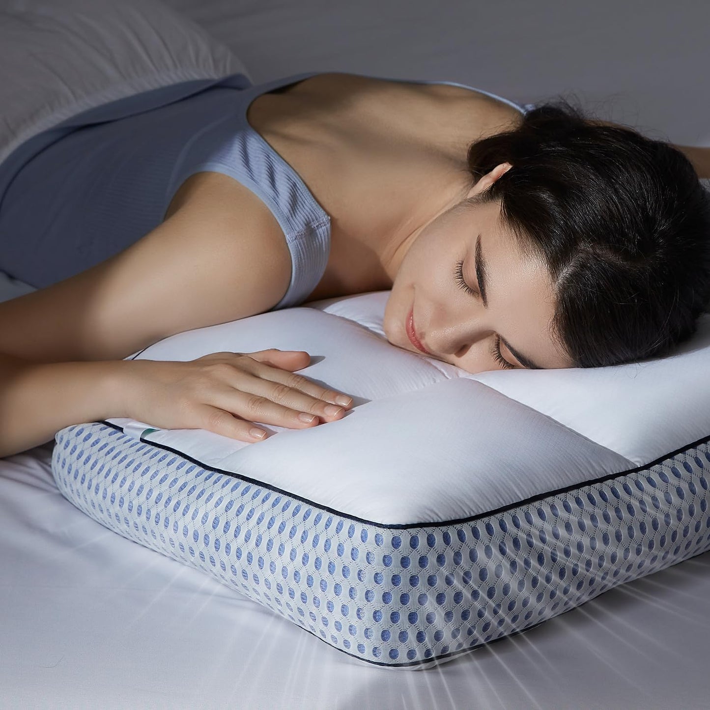 Glaciman Shredded Memory Foam Pillow for Side & Back Sleepers - Ergonomic Pillow with Breathable Cooling Mesh Gusset, Queen (15"x25"x4"), Pack of 1