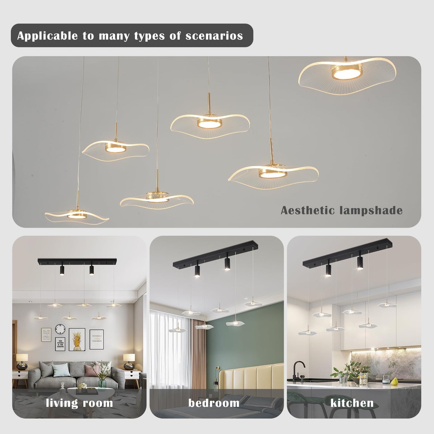 Siittoo Modern Chandeliers For Dining Room  40In Dimmable Led Pendant Lights Kitchen Island With Remote Control  Adjustable Height Kitchen Island Lighting Fixture With Spotlights(34W  6-Light)