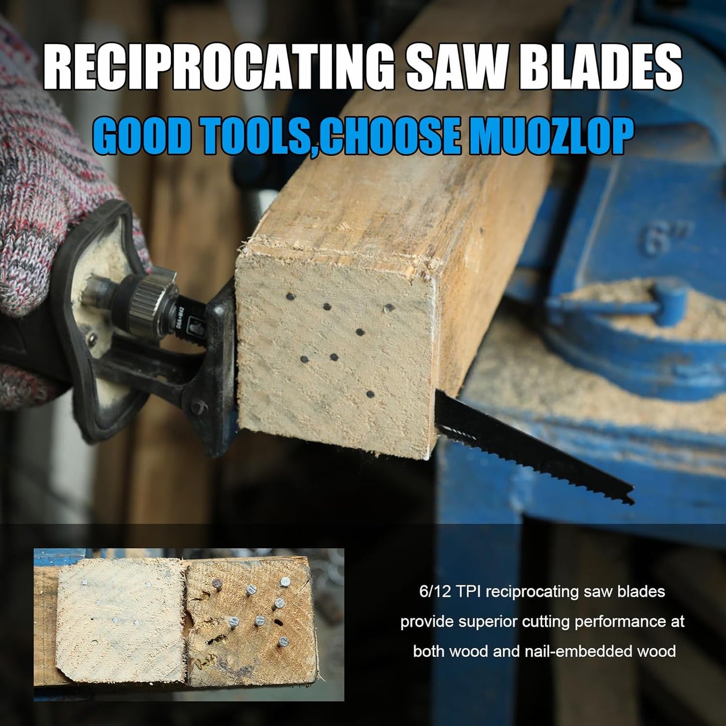 25 Pack 12 inch Reciprocating Saw Blades Set,6/12 TPI High Carbon Saw Blades, Woodcutting Saw Blades with Organizer Case (25, 6/12TPI/300mm)