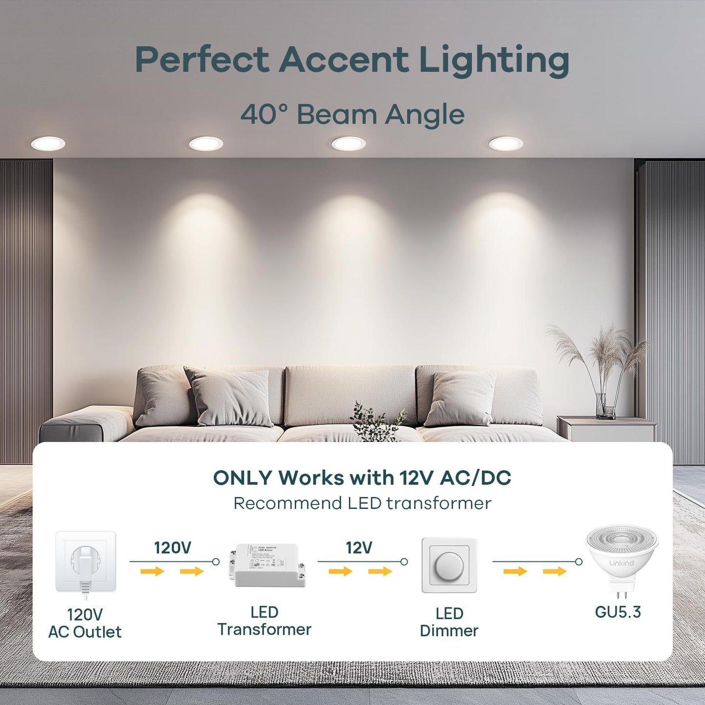 Linkind Dimmable Mr16 Led Bulbs  50W Equivalent Gu5.3 Bi-Pin Base Mr16 Bulbs  12V Low Voltage 5W 4000K Cool White 500Lm 40?Beam Angle For Spotlights  Recessed  Tracking  Landscape Lighting  6 Packs