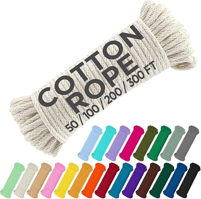TECEUM 500lb Cotton Rope 3/16” (5 mm) – 100 FT – Strong All-Purpose Braided Rope – Natural Cotton – for Crafting, Сamping,...