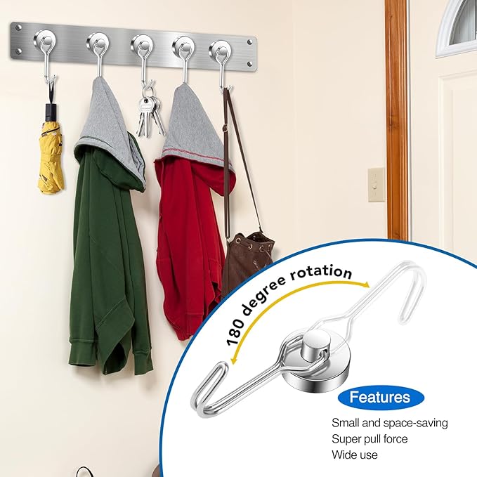 LOVIMAG Hooks, 50lbs+ Magnetic Magnet Hook 2025 Cruise Cabin Ship Essentials Heavy Duty Strong Refrigerator Fridge Hanging for Classroom Beach Vacation Kitchen Grills Home Mug Hanger (6 Pack), Silver