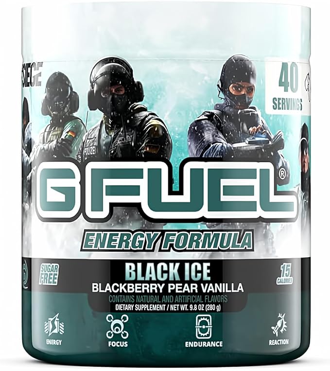 G Fuel Rainbow Six Energy Drink Powder, Pre Workout Caffeine Mix for Gaming, Sugar Free Focus Amino, Vitamin + Antioxidants, 9.8oz (Blackberry Pear Vanilla, 40 Servings)