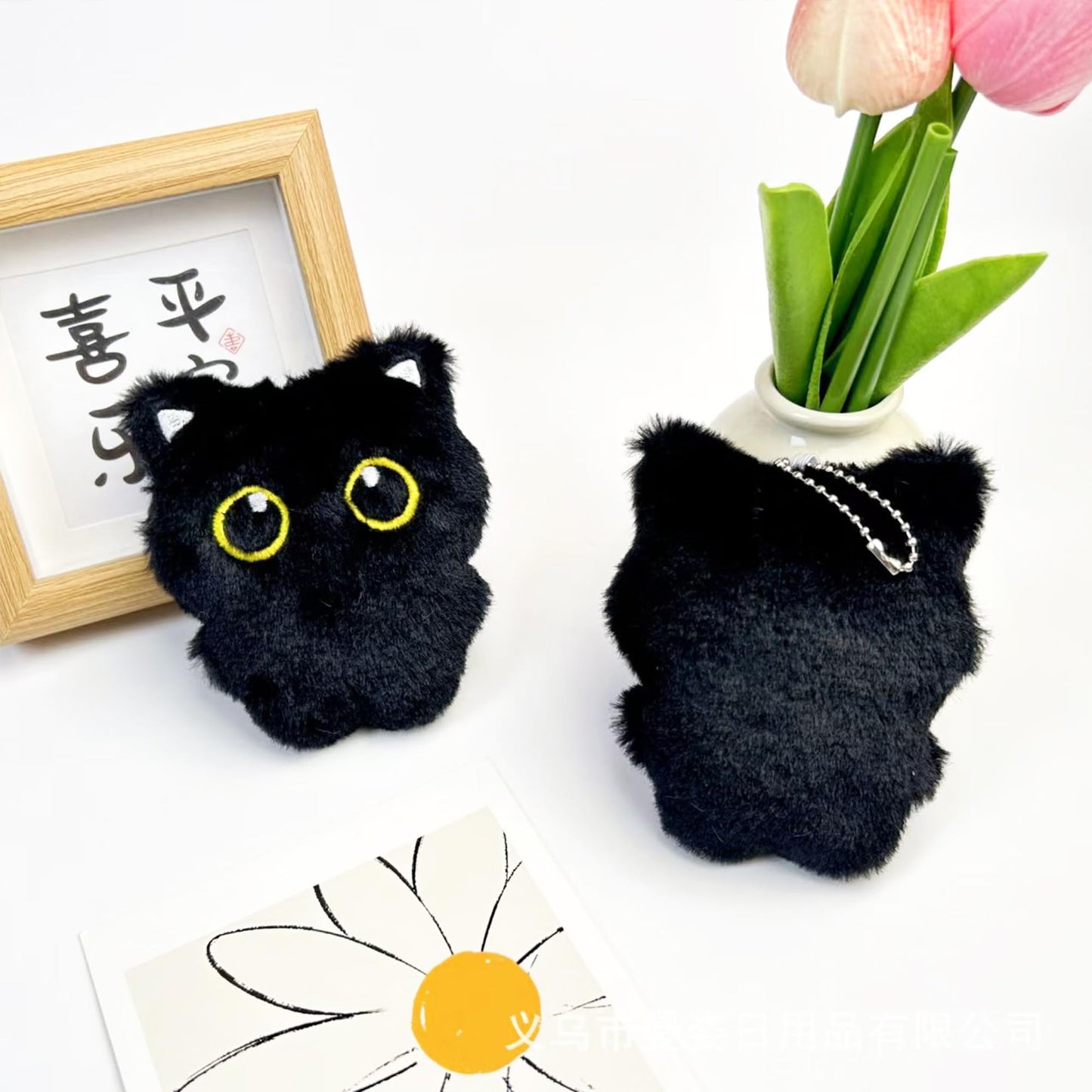 Fuerxy Black Cat Bag Charm, Cute Cat Plush Keychain, Black Cat Gifts for Handbags Backpacks Purse Keychain Accessories Charm Cat Lover Gifts