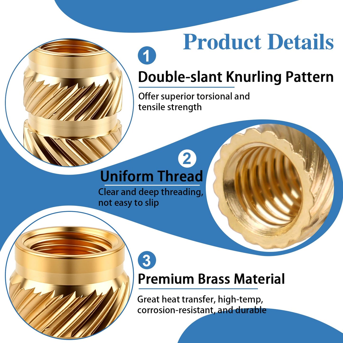420 Pcs Threaded Inserts, M2 M2.5 M3 M4 M5 M6 Brass Heat Set Inserts for Plastic, Metric Knurled Nuts Insert Assortment Kit for 3D Printing Components