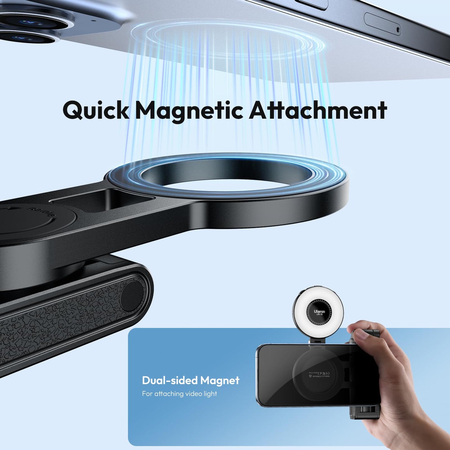 Ulanzi Jj03 Magnetic Tripod For Phone With Remote Control, 3-In-1 Selfie Stick Handle Grip 360 Rotation Extendable Stand For Iph