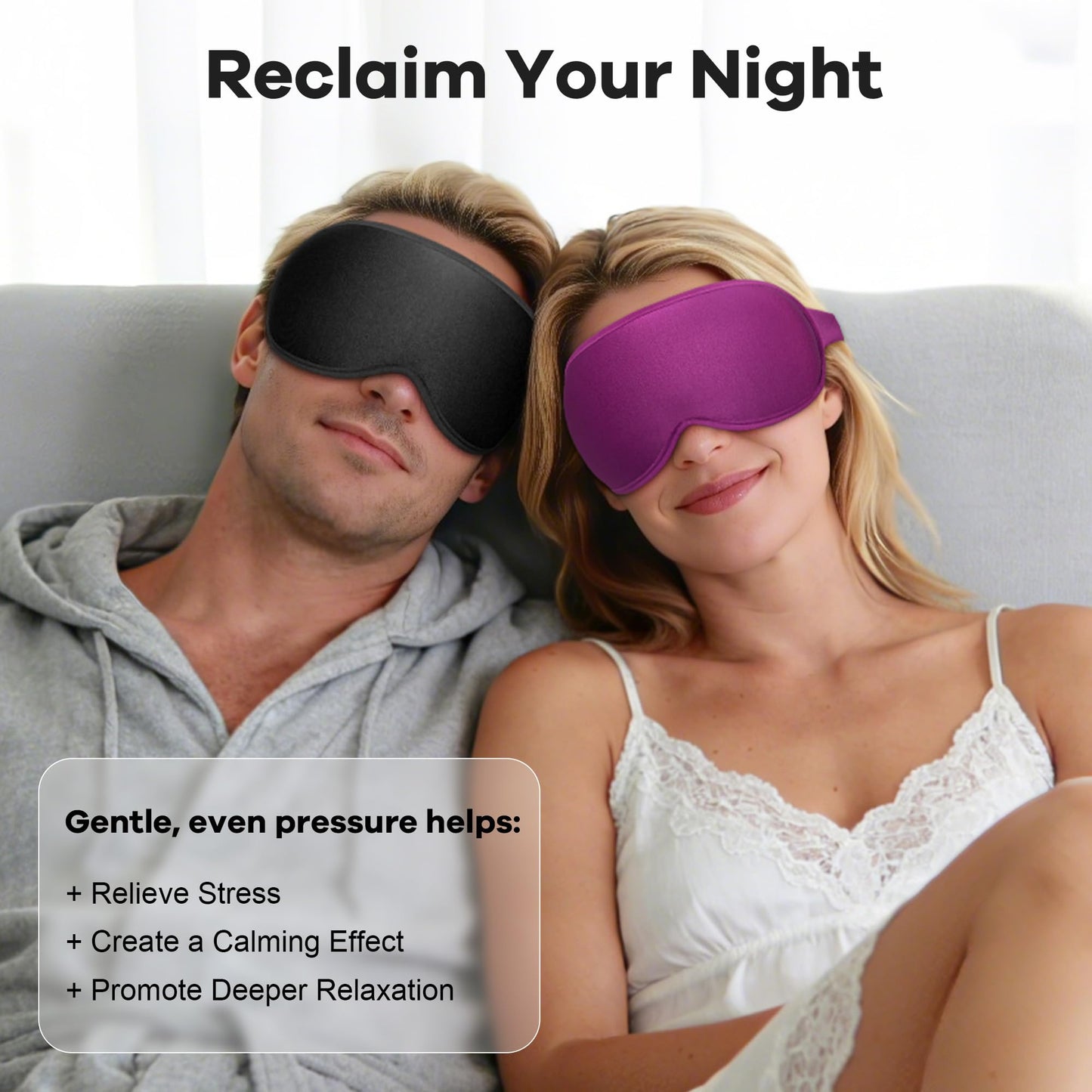 Weighted Sleep Mask 2 Pack - 3D Contoured Eye Masks for Sleep, Best Blackout Sleep Masks for Women Men, Eye Mask for Travel, Meditation, Airplane, Memory Foam, Adjustable Strap, Black Purple
