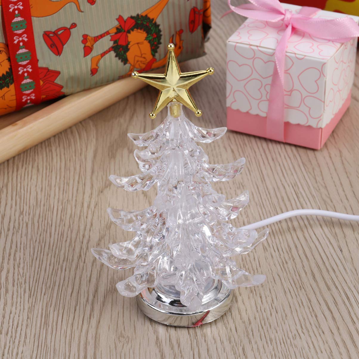 Mobestech 2Pcs Christmas Tree Night Light Usb Acrylic Light Up Christmas Tree Star Tree Top Tabletop Lights For Christmas Decor Ornaments