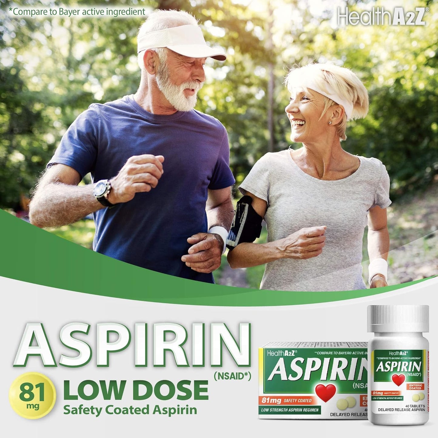 HealthA2Z Aspirin 81mg Low Strength | Enteric Coated | 24 Packs of 40 Counts (960 Tablets Total) | Value Package