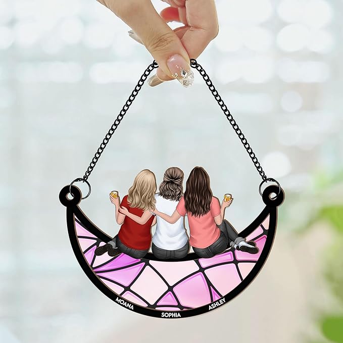 Macorner Personalized Window Hanging Suncatcher Ornament Friendship for Women, Birthday Presents for Woman Friendship, Best Friend Birthday Gifts, Bestie Gifts for Women Friend Sitting On The Moon