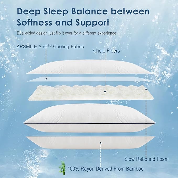 APSMILE Shredded Memory Foam Pillows King Size Set of 2, Adjustable Luxury Cooling Pillows for Neck Pain, Hotel Firm Bed Pillows for Sleeping, Essentials for Side/Back Sleeper (White,18"x34")