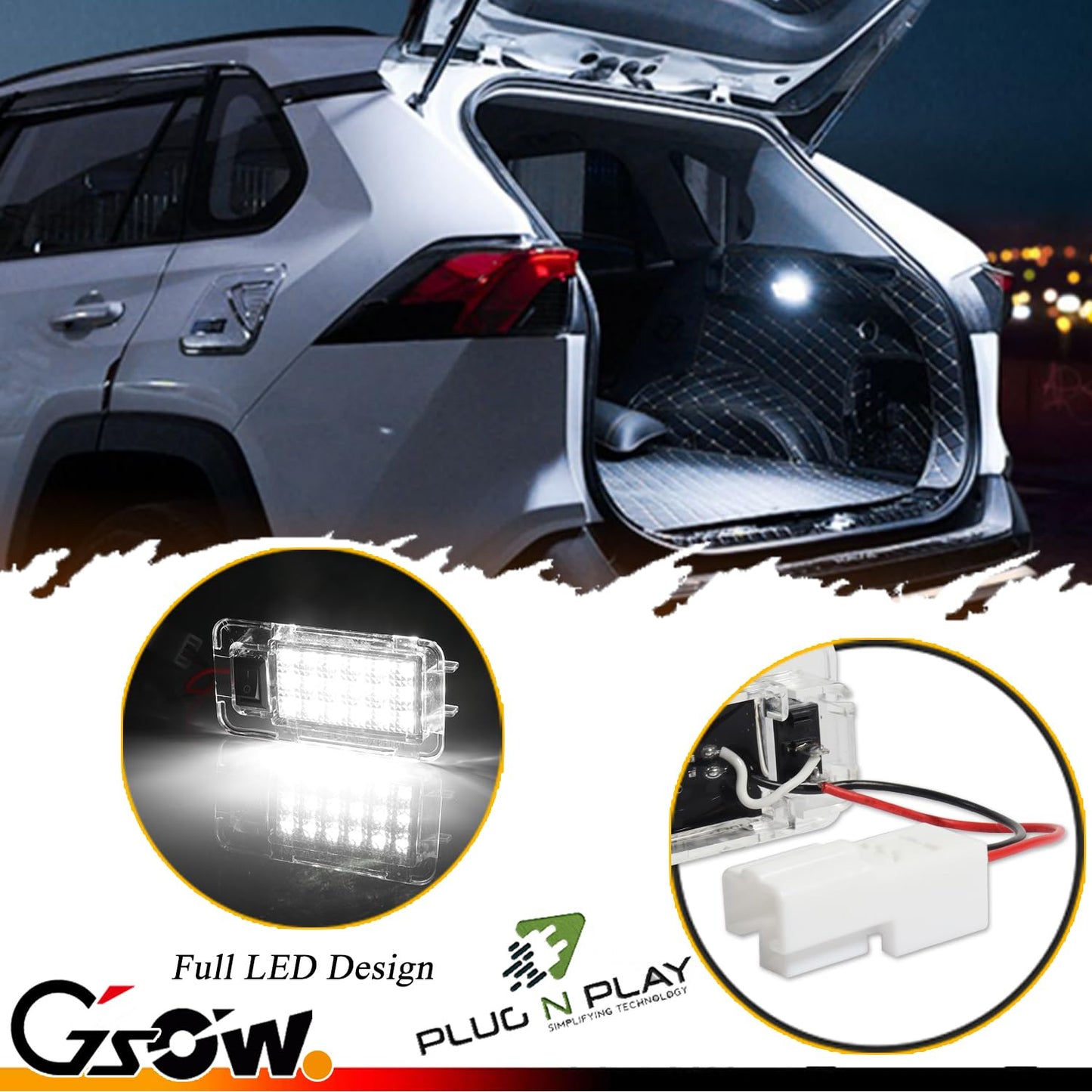 Gsowo Led Luggage Compartment Light For Toyo-Ta Rav4 2019 2020 2021  Cargo Lamps Decorative Atmosphere Lamp  Rav4 Accessories Trunk Ceiling Lighting  1 Pc  White