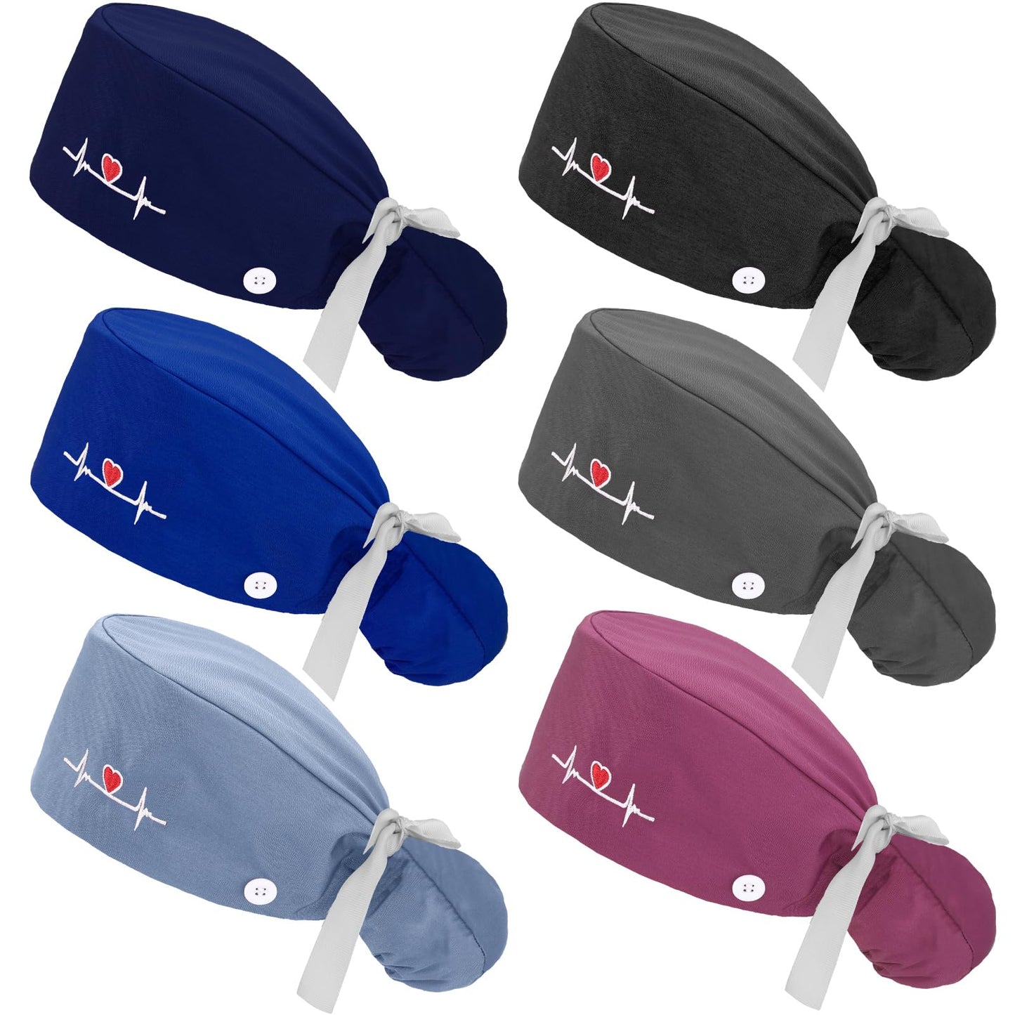 Honoson 6 Pcs Scrub Caps Women Nursing Hats with Buttons Adjustable Bouffant Nurse Hats Ponytail Holder Bouffant Turban(Classic Patterns)