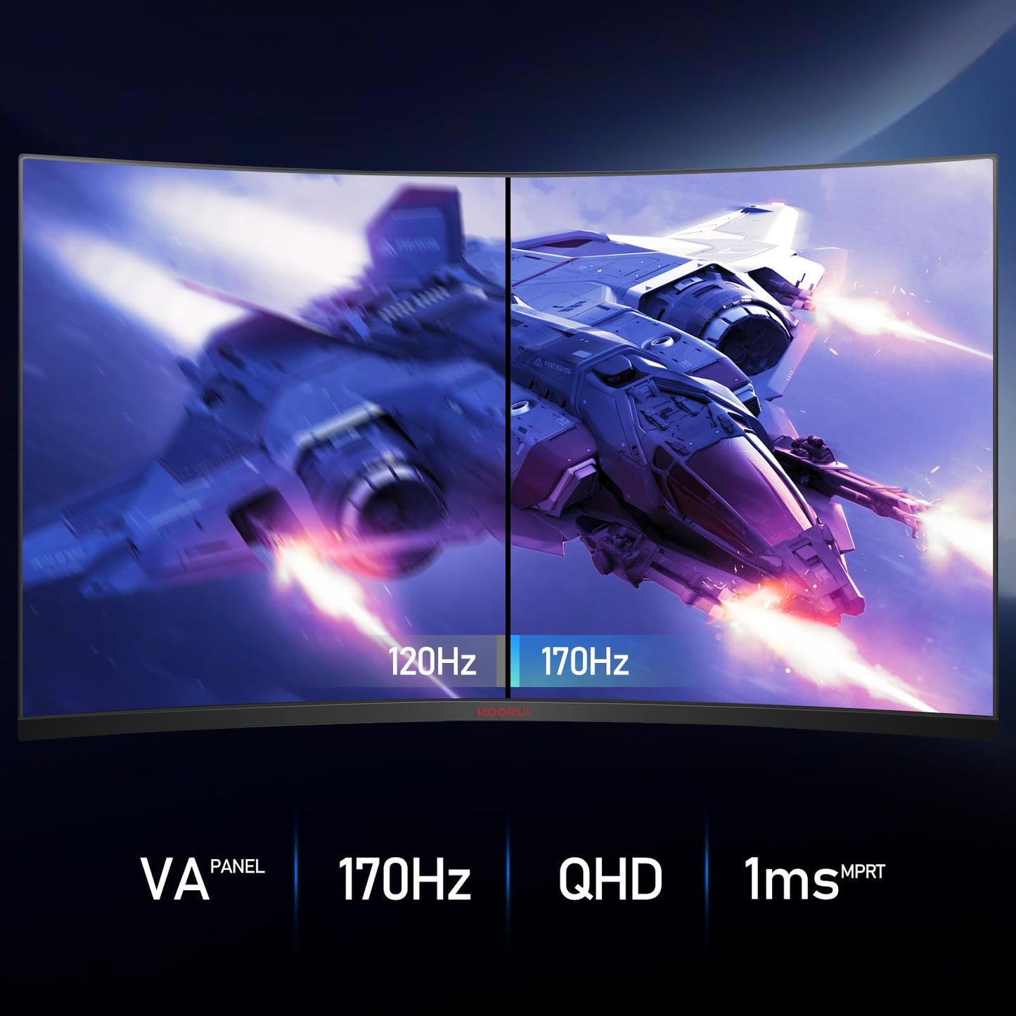 KOORUI 32 Inch Curved Gaming Monitor 170Hz QHD Computer Monitor, 1500R 1ms Display, Adaptive Sync, 90% DCI-P3 HDR10, HDMI&DP, VESA Compatible, Tilt Adjustable, Black