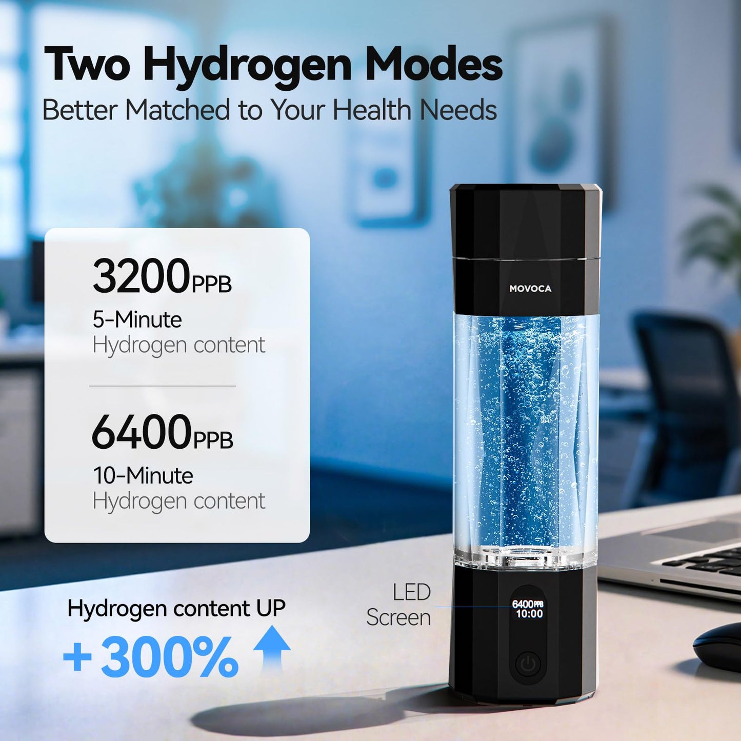 MOVOCA Upgrade Hydrogen Water Bottle, Up to 6400PPB Hydrogen Water Generator -SPE PEM Tech, 7 OZ Food-Grade PC Hydro Water Machine, Gifts for Husband, Wife, Family, Friends, Travel