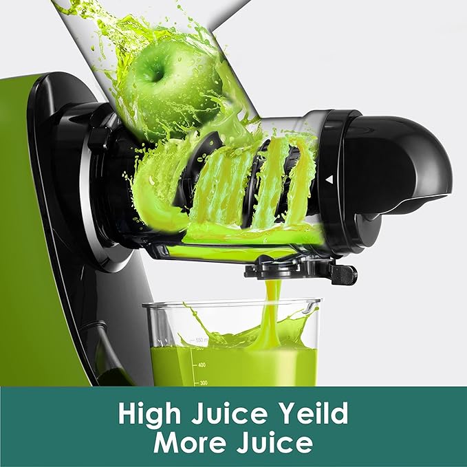 Fretta Cold Press Juicer, Masticating Slow Juicer,Juicer Machines Vegetable and Fruit, 3-Inch Wide Feeding Chute, BPA Free Easy to Clean,Quiet and Strong DC Power, 200W(Dark Green)