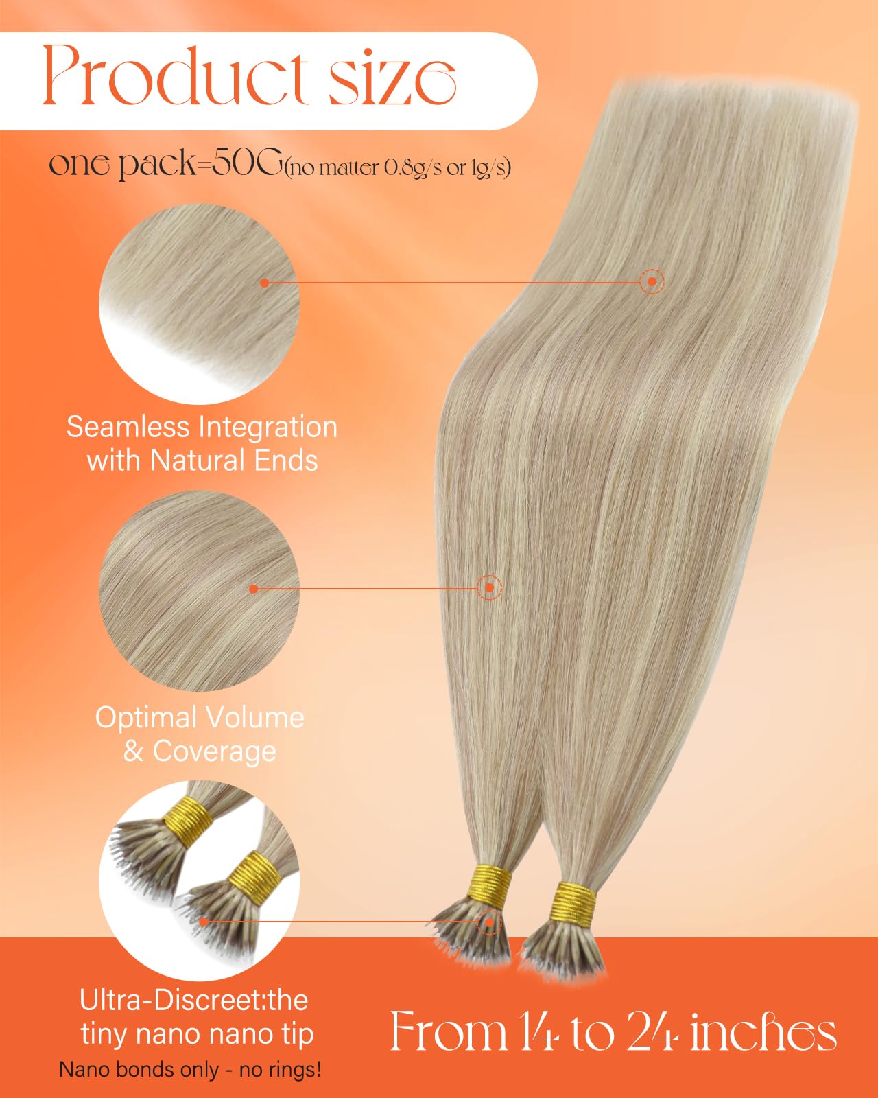 Sunny Hair Nano Bead Hair Extensions Human Hair Ash Blonde Highlight Bleach Blonde Nano Tip Hair Extensions Real Human Hair Stra