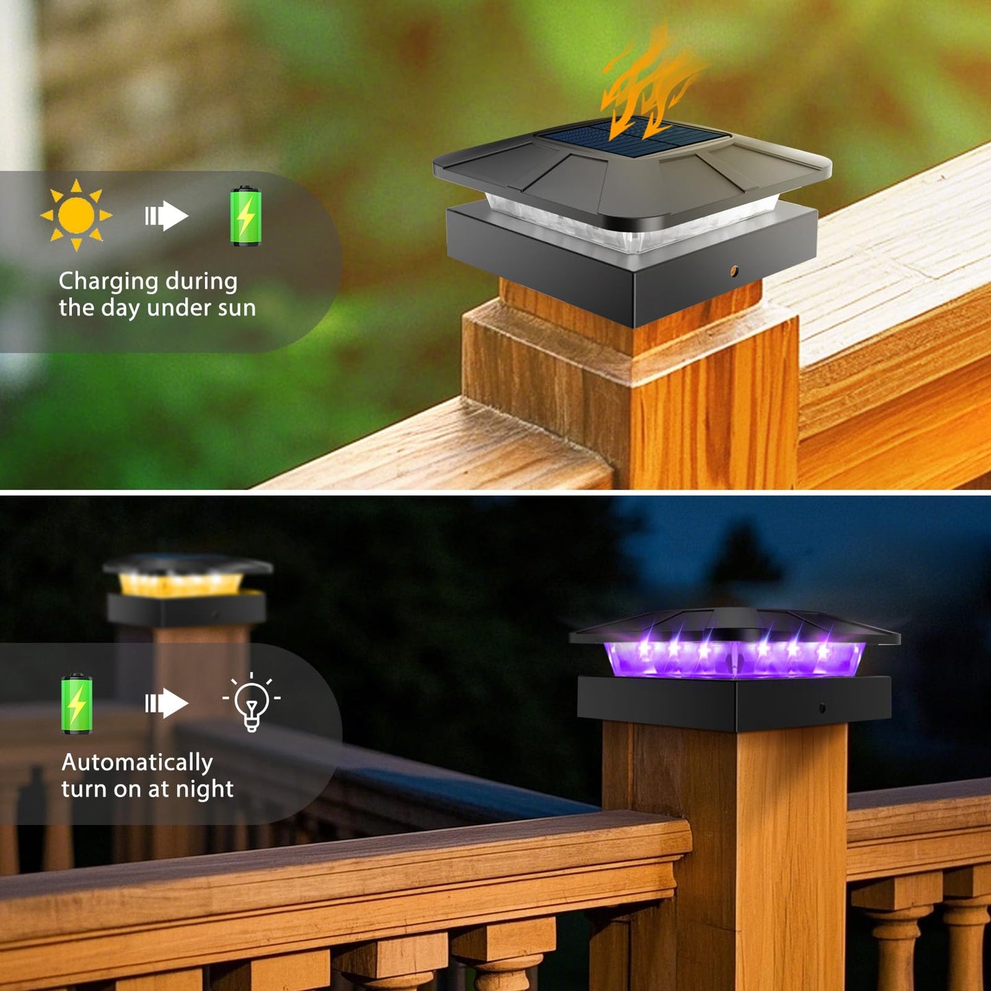 Peasur 4X4 Solar Post Lights Outdoor  4 Packs Purple & Warm White Led Fence Caps Light Waterproof  Wood & Vinyl Post Top Lighting For Deck Mailbox Railing Porch Outside