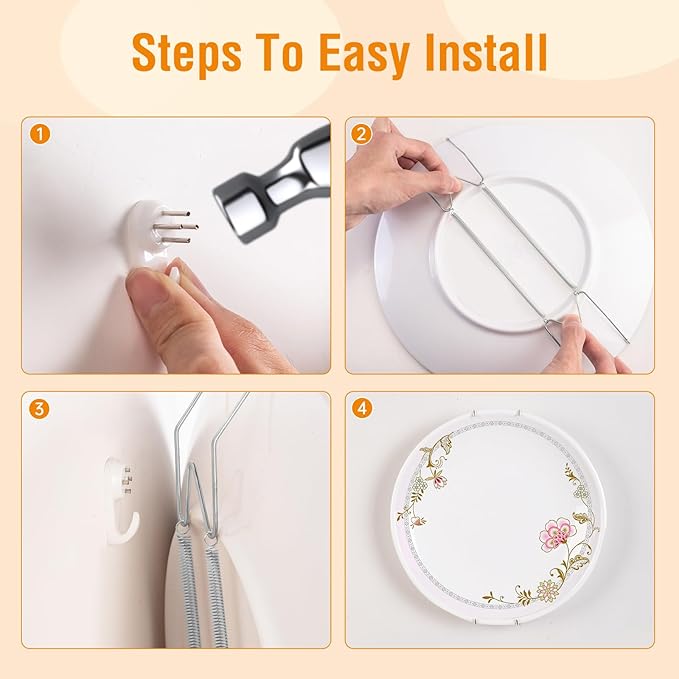 6 Pack Plate Hangers for The Wall, Suitable for 16-20 inch Art Plate, Stainless Steel Invisible Heavy Duty Wire Plate Holder with Wall Hooks, Plate Hangers for Displaying Plates, Platter, Dish, Silver