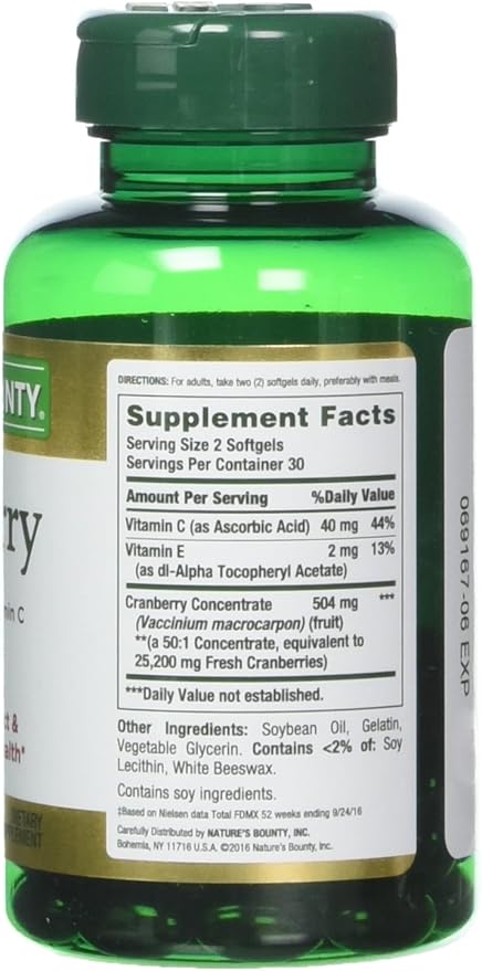 Nature's Bounty Cranberry with Vitamin C, 25,200 mg, 60 Softgels (Pack of 3)