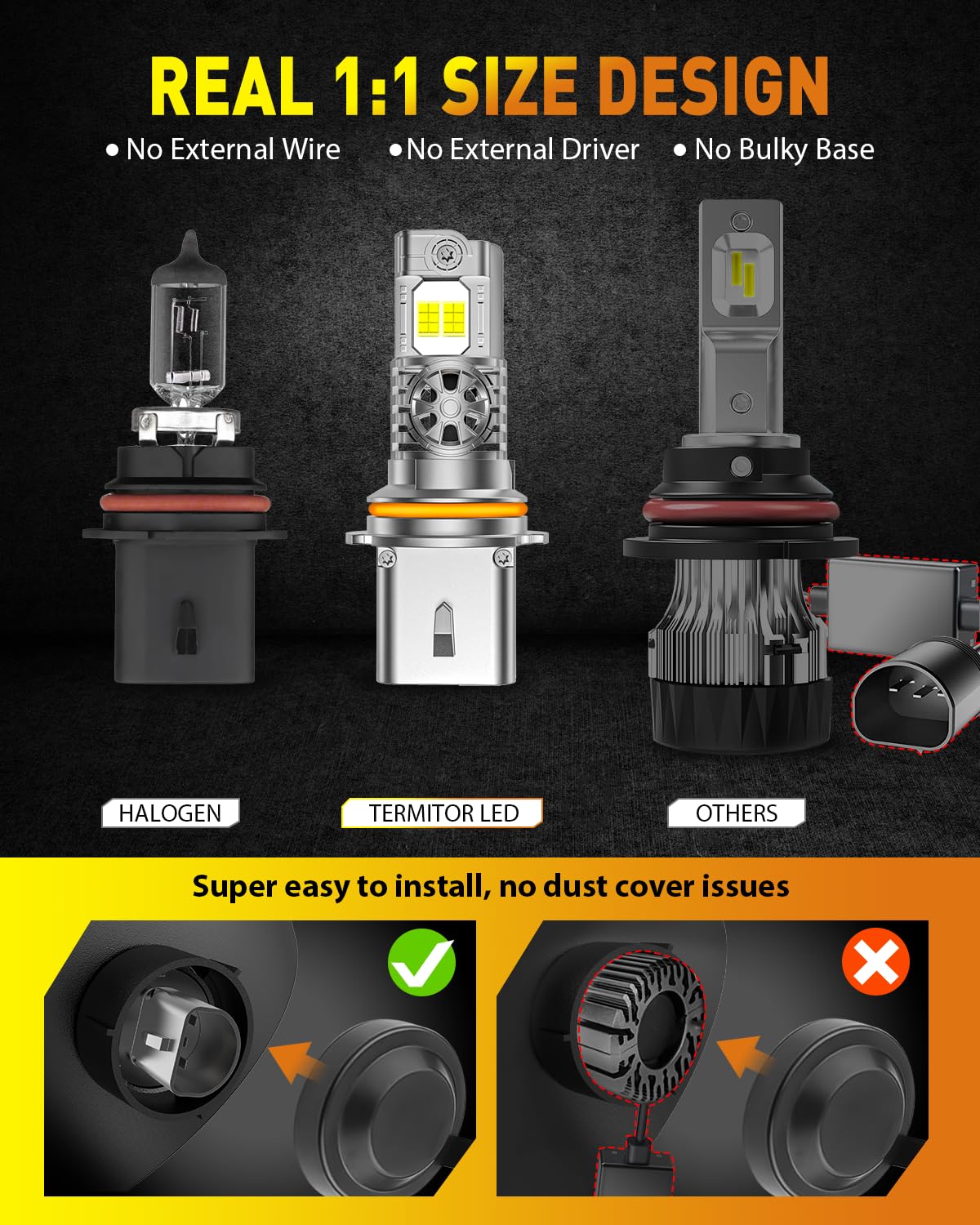 Termitor Latest & Brightest 9004 Hb1 Light Bulbs  44 000Lm 10X Super Brighter  1:1 Halogen Size  60000+ Hrs Ultra-Long Lifespan  6500K Cool White Fog Light Bulbs  Plug And Play  Pack Of 2
