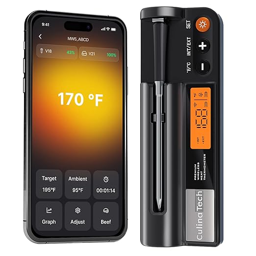 750ft Wireless Meat Thermometer Long Range for Smoker, BBQ & Rotisserie, Smart Bluetooth Thermometer Dual Sensor Waterproof Probe with LCD Base Station Display & App Control